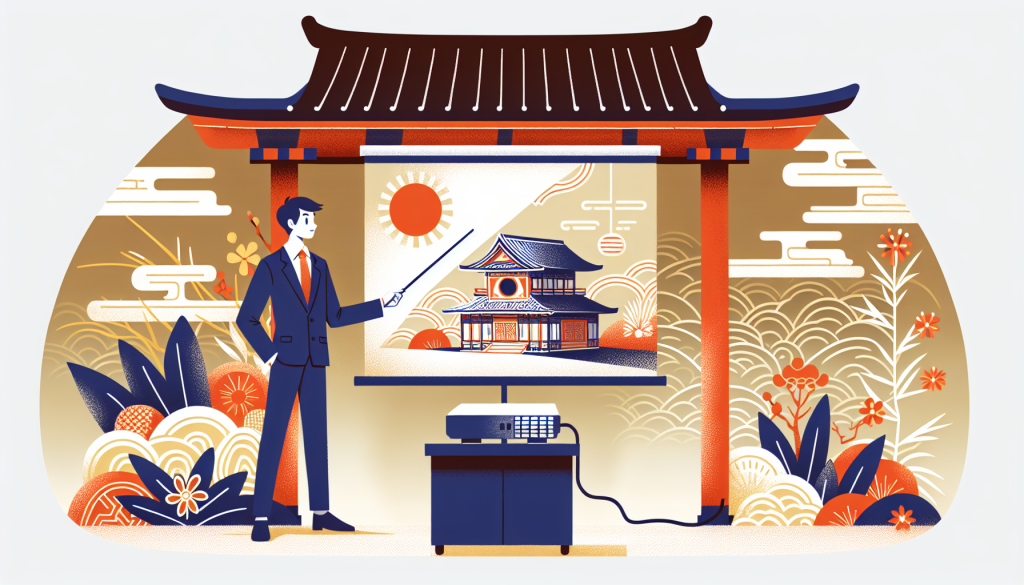 A person giving a presentation with a projector