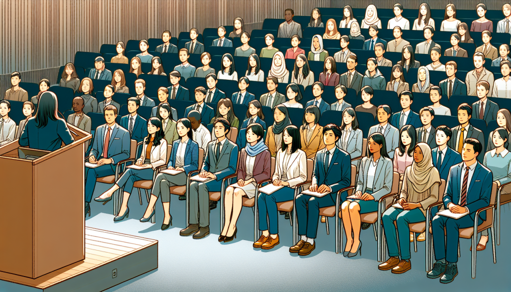 An audience listening attentively to a presentation